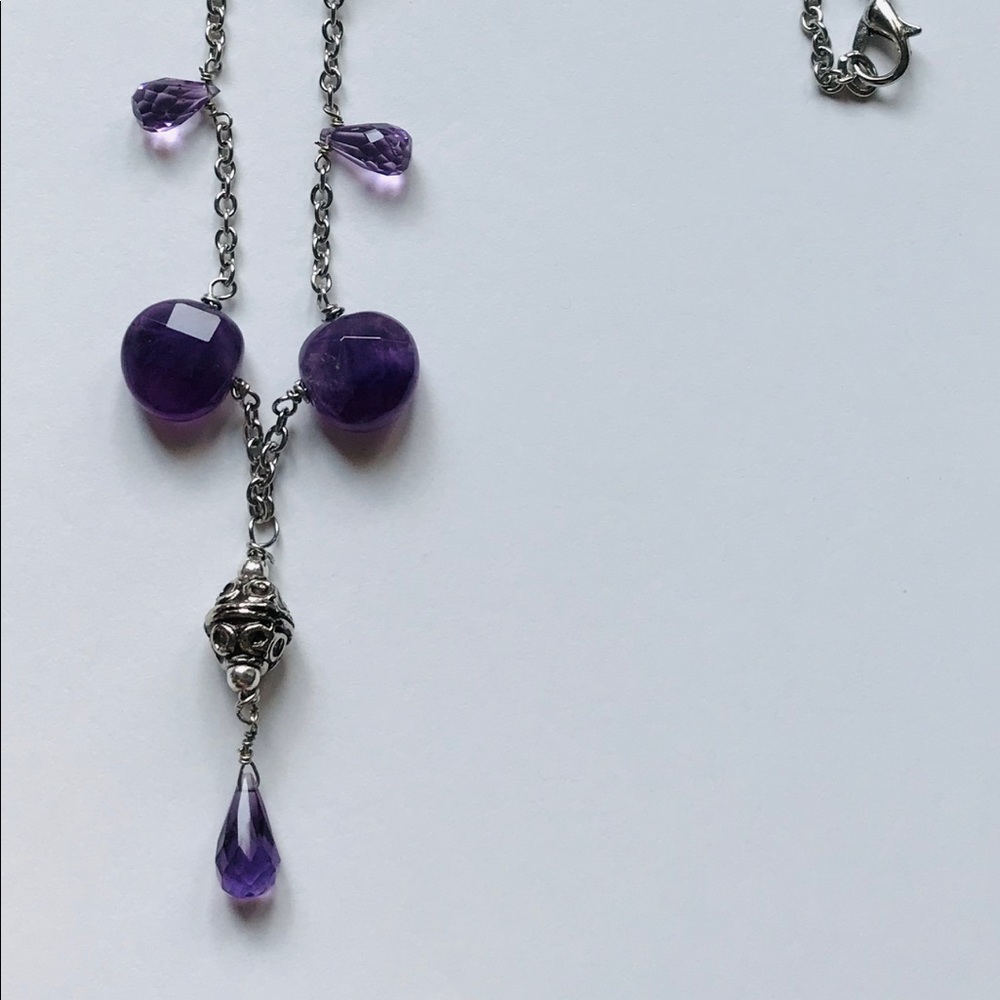 amethyst bead and drop necklace